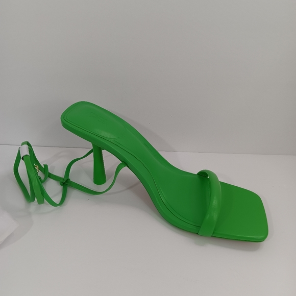 ZARA green strap leather heel sandal size 6.5 With Shoe Bag NEW - Picture 5 of 10